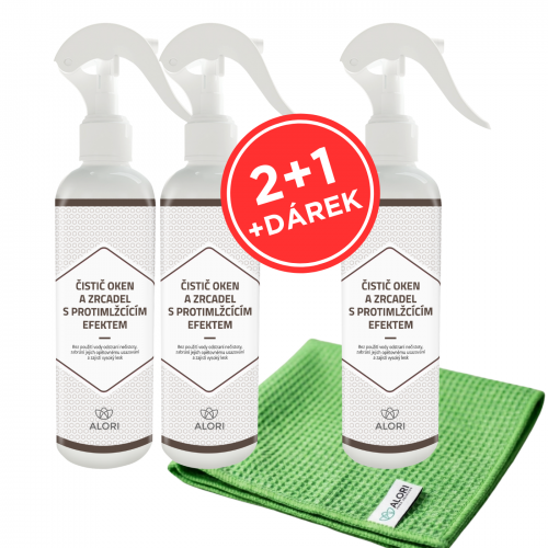 Čistič okien a zrkadiel s protizahmlievacím efektom 3 ks za cenu 2 ks + navyše utierka 40x40 cm zadarmo