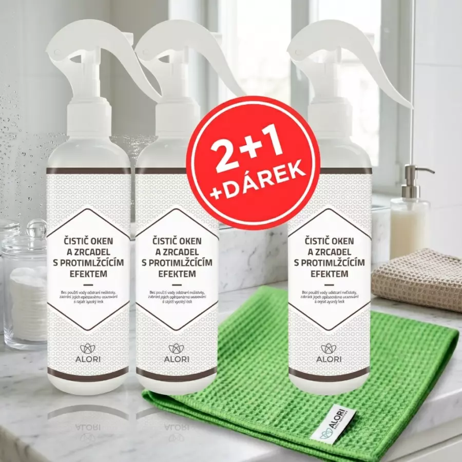 Čistič okien a zrkadiel s protizahmlievacím efektom 3 ks za cenu 2 ks + navyše utierka 40x40 cm zadarmo